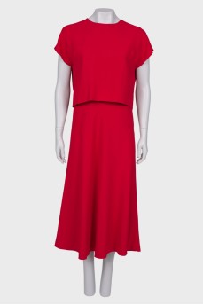 Red dress with sewn-in crop top