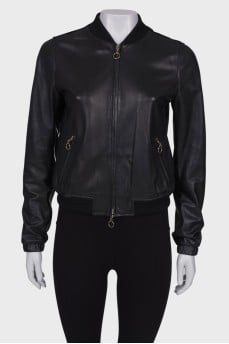 Black leather bomber jacket