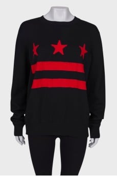 Wool sweater with red inserts