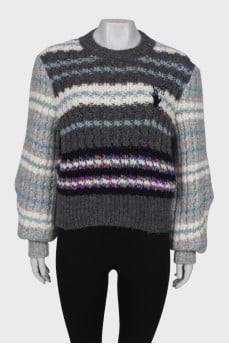 Coarse-knit combo sweater with tag