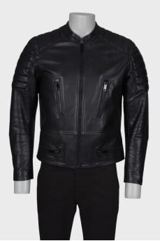 Men's black leather jacket