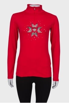 Red sweater with rhinestones on the front