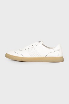 Men's white leather moccasins