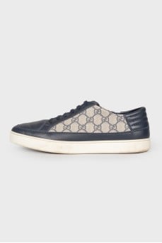 Men's dark blue leather sneakers