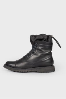 Men's leather boots with textile insert