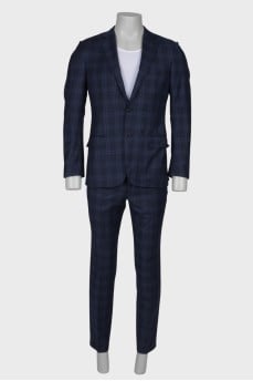Checked wool suit for men
