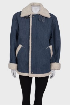 Denim sheepskin coat with fur