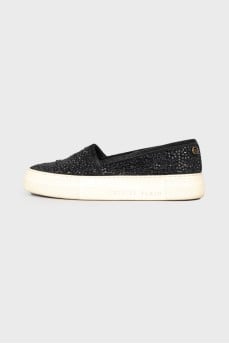 Suede slipons with rhinestones