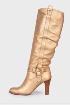 Gold-tone leather heeled boots