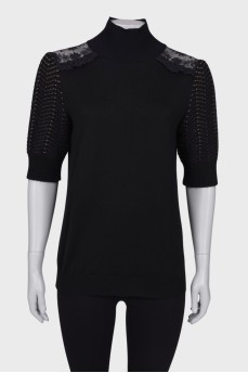 Black blouse with lace on the shoulders