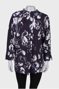 Navy blue print blouse