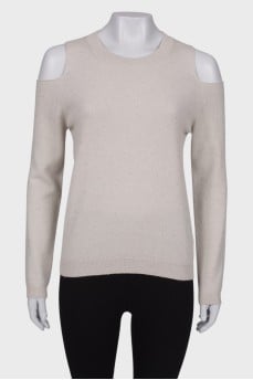 Off-the-shoulder sweater with rhinestones