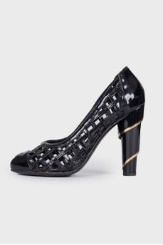 Mesh leather heels 