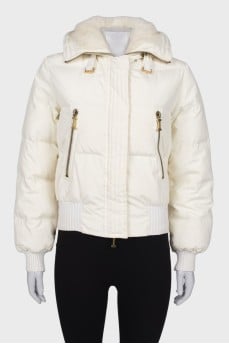 White jacket with fur hood