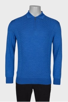 Men's blue long-sleeved wool polo