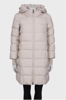 Down jacket with knitted cuffs