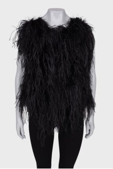 Black vest with feathers