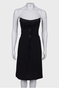 Strapless black wool dress