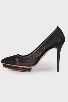 Black lace heels