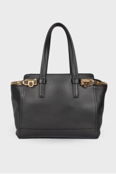 Black leather trapeze bag
