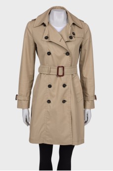 Beige belted trench coat