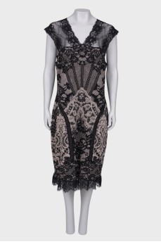 Combined dress with lace top