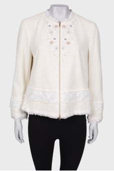 Tweed jacket with appliques, with tag