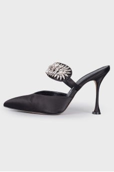 Stiletto mules with rhinestones