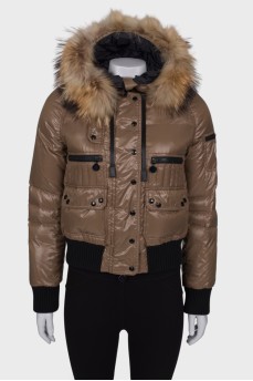 Brown jacket with fur hood