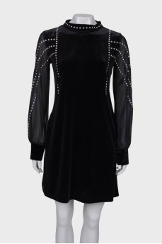 Velor dress with translucent sleeves