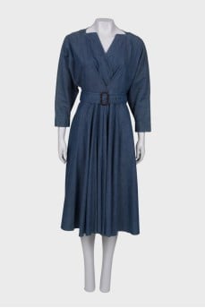 Belted maxi denim dress