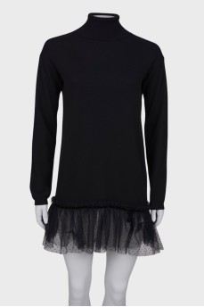 Wool dress with lace hem