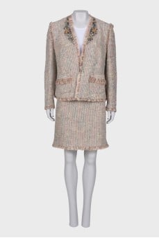 Tweed suit with rhinestones