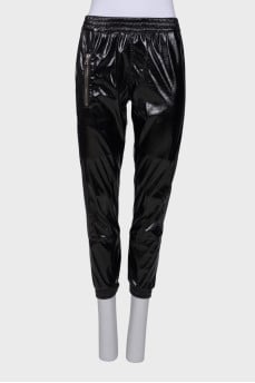 Patent black trousers