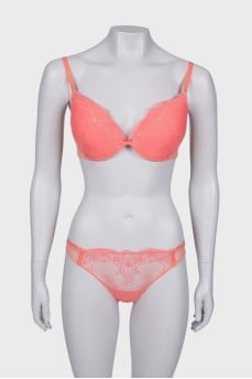 Coral lace lingerie, with tag