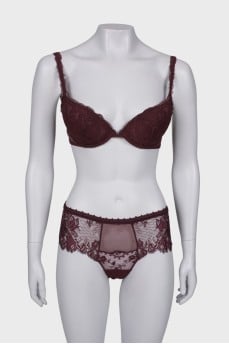 Purple lace lingerie with roses, with tag