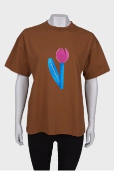 Brown printed T-shirt