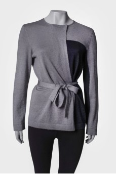 Black and gray belted cardigan