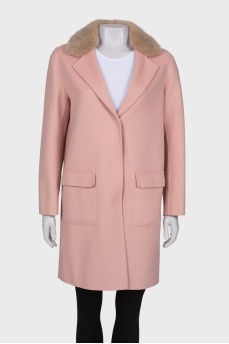 Wool coat with fur collar