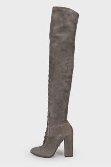 Graphite lace-up over the knee boots