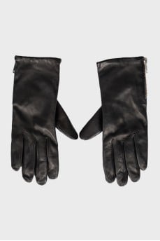 Leather gloves with zip