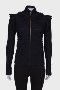 Navy blue ruffled cardigan