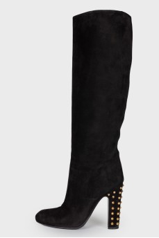 Studded heeled suede boots