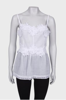 White top with lace patches