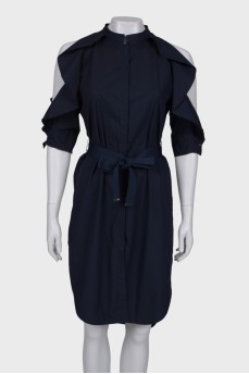 Off shoulder navy blue dress
