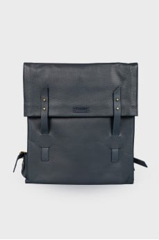 Men's leather navy blue backpack