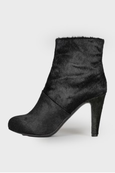Black pony leather ankle boots