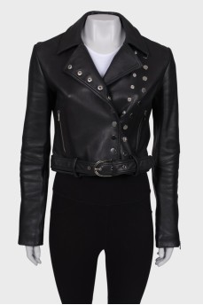 Leather jacket with silver hardware