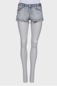 Studded denim shorts