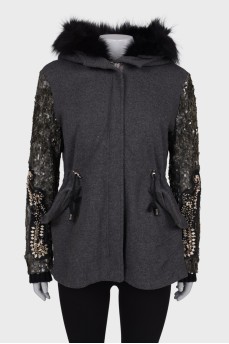 Parka with fur hood